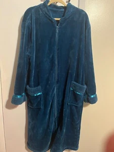PAVILIA womens Teal velvet  bathrobe long bath robe size XL - Picture 1 of 4