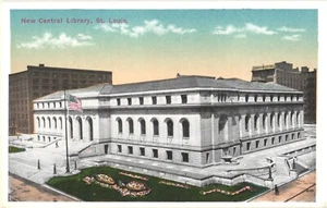 St. Louis Missouri New Central Library and Beautiful Sunken Garden Postcard - Picture 1 of 2