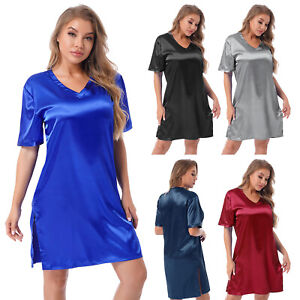 Sexy Women Sleepwear Satin Silk Short Sleeve Nightgown Robes Night Dress Nightie