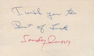 Sandy Amoros 1952 Brooklyn Dodgers Signed 3x5 Index Card with JSA COA - Picture 1 of 2