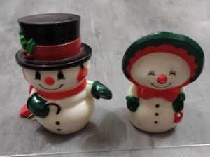 Agitadores de sal y pimienta vintage Hallmark Happy & Merry Christmas muñeco de nieve - Imagen 1 de 5