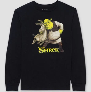 Shrek & Donkey Dreamworks Mens Long Sleeve Graphic T-Shirt S Black Crew Neck NWT - Picture 1 of 6