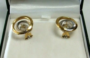 18K 2-Tone Gold Circle Hoop Design Earrings pair Local Estate Sale SO GORGEOUS* - Picture 1 of 4