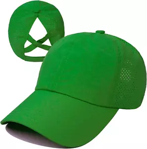 Womens Criss Cross Ponytail Baseball Cap Adjustable High Messy Bun Ponycap Quick - Picture 1 of 12
