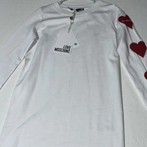 Love Moschino mini abito donna taglia 6 42 bianco avorio manica lunga con cuori nuovo con etichetta - Foto 1 di 10