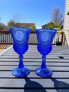 Vintage Fostoria for Avon Cobalt Blue George and Martha Washington Cameo Goblets - Picture 1 of 9