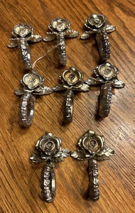 Juego de 8 servilletas de metal chapado en plata Princess House con flor de rosa - Imagen 1 de 7