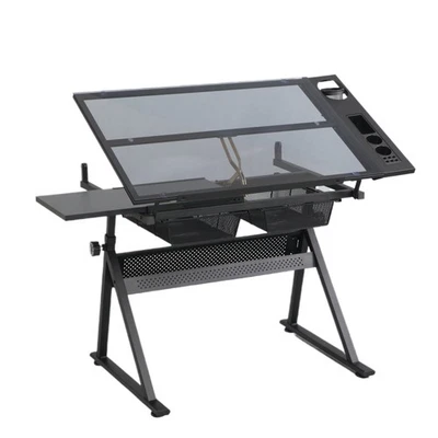 Adjustable Drafting Table with Chair,Tempered Glass Top Art Desk Drawing Table - Image 1 of 4