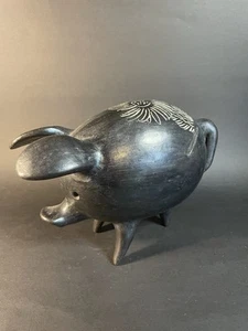 Quinchamali Chile Folk Art Pottery Piggy Bank 3 Legs Matte Black Pig Figurine 5" - Picture 1 of 14