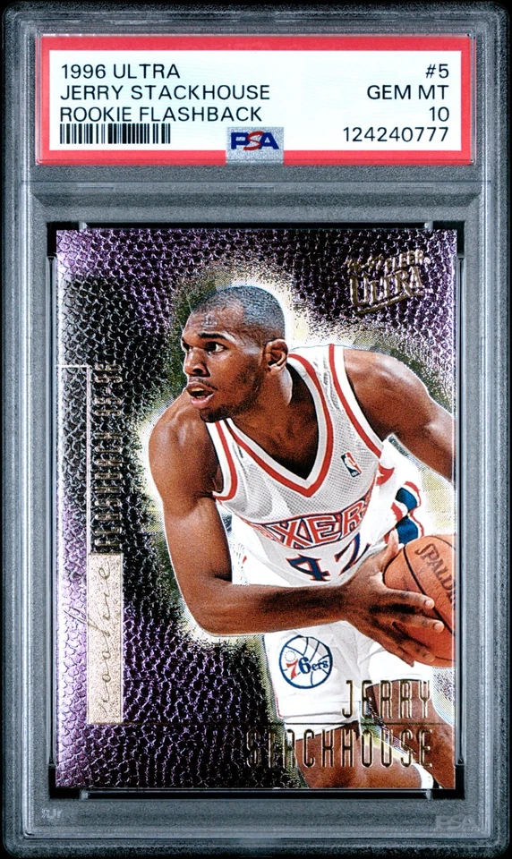 PSA 10 GEM MINT 1996 ULTRA JERRY STACKHOUSE #5 76ers ROOKIE FLASHBACK 40777 B295 - Image 1 of 2