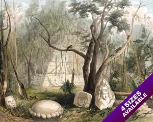 MAYAN CITY COPAN TEMPLE & RUINS MEXICO CATHERWOOD PAINTING ART REAL CANVAS PRINT - Picture 1 of 47