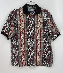 Vintage RJC Hawaii Rindenstoff Poloshirt Herren M Blumen Hibiskus Trommeln Aloha Hawaii - Bild 1 von 14