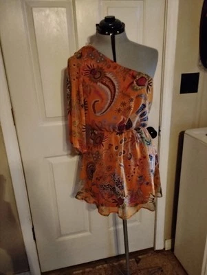 Camisa de vestir naranja manga única floral Angie talla pequeña pulóver  Foto 1 de 4