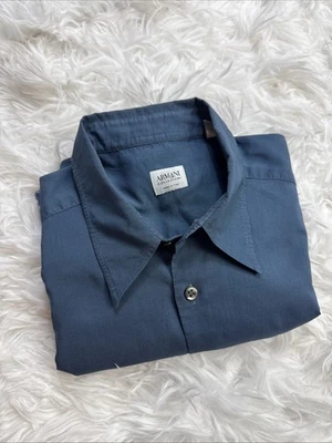 GIORGIO ARMANI Shirt Men’s Vintage 1990’s Long Sleeve Button Large L Blue Nylon - Image 1 of 4