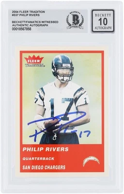 Philip Rivers Chargers Autographed 2004 Fleer Tradition #337 BAS 10 Rookie Card - Image 1 of 3