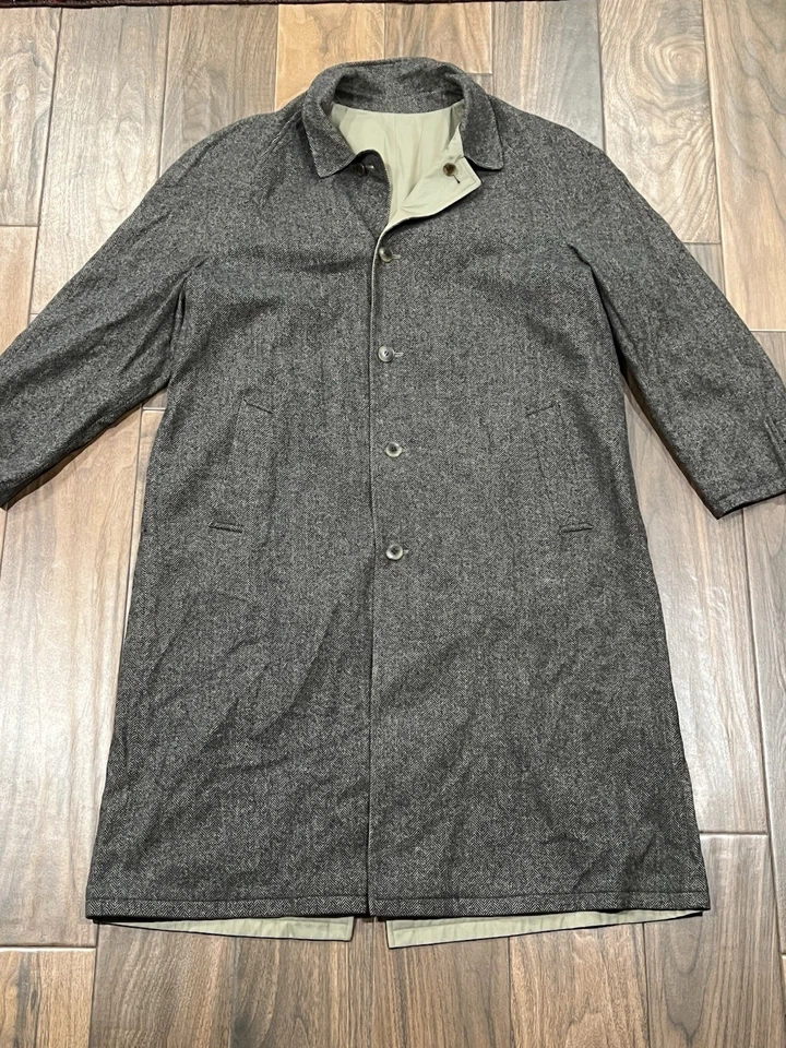 Abrigo Brooks Brothers Talla 52 Reversible Espiga Tweed Trench Abrigo Plumero Foto 1 de 4