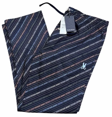 Psycho Bunny 海军蓝/DIAGONAL 条纹编织睡衣/休闲裤 男式 L 标志 全新 — 第 1/4 张图片