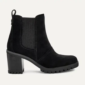 UGG Black Hazel Waterproof Suede Chunky Heel Chelsea Short Ankle Boot - Picture 1 of 11