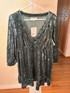 Motherhood Umstandsmode grün Samt Kleid Tunika Oberteil V-Ausschnitt Baby Puppe weich XL NEU - Bild 1 von 6