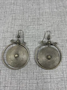 Handmade Hmong Miao silver circle Spiral earrings With Flower 1 Pair - Picture 1 of 7