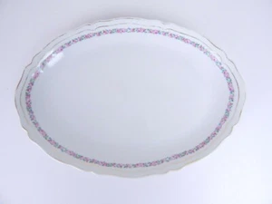 Vintage Thuny Oval Serving Platter 16 " Pink/Blue Flowers Made In Czechoslovakia - Picture 1 of 9