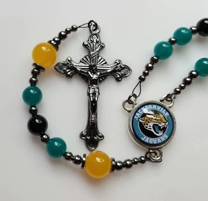 Jacksonville Football Jags Rosary Jaguars Teal, Gold & Black Gemstone Beads - Picture 1 of 13