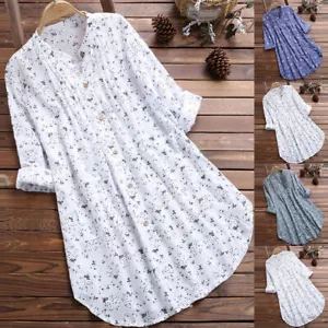 Women Summer Floral Blouse Tops Ladies Loose Baggy Tunic T Shirt Dress Plus Size - Picture 1 of 11