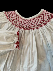 Shrimp & Grits Kids Baby Girls Red White Smocked Neckline Cuff Dress Size 6 - Picture 1 of 16