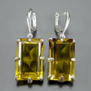 Jewelry Natural 38ct+ Lemon Quartz Earrings 925 Sterling Silver /E110402