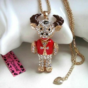 Betsey Johnson Crystal Enamel Cartoon Bull Pendant Necklace USA SELLER - Picture 1 of 5