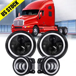 for Kenworth T2000 Halo 7inch Round LED Headlights + 4inch LED Fog Light Combo - Picture 1 of 14