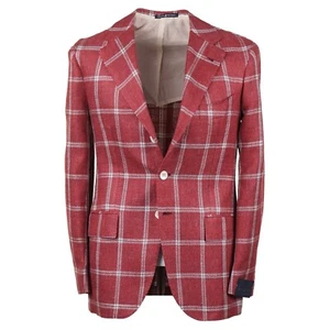 Orazio Luciano Red Windowpane Check Silk and Linen Sport Coat 36R (Eu 46) - Picture 1 of 11