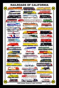Ferrocarriles de California 12""x18"" póster enmarañado firmado por Andy Fletcher - Imagen 1 de 1