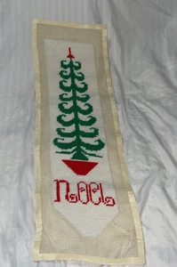 Vintage Needlepoint CROSS STITCH Bell Pull Noel Christmas TREE Wall Hanger 24X6" - Picture 1 of 4