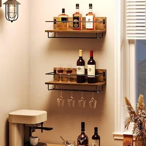 HOOBRO Wall Mounted Wine Rack 2 Pack Wine Shelf Hanging Floating Wall Shelves - Picture 1 of 9