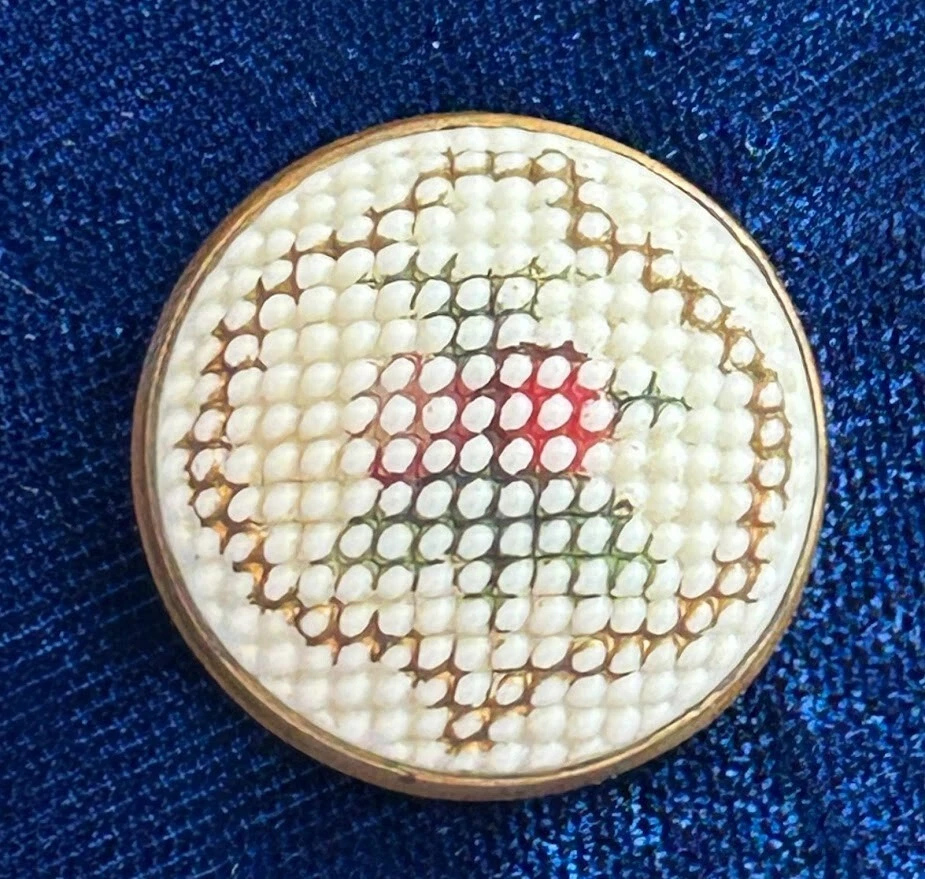 Scarce Christmas Ornament Milk Glass Button. Imitation Needlepoint. Bell. 7/8 " - Image 1 of 4