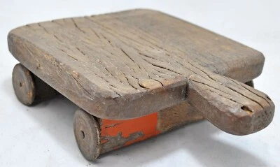 Wooden Service Tray on Wheels Hand Crafted Rustic Salvage Old Wood - Image 1 of 4