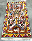 Vintage Latch Hooked Rug Vibrant Multi-Colors Horses Riders Hunting  45" x 78"