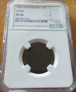 1804 SWITZERLAND Antique 1/2 Batzen Coin Vaud Canton NGC XF40 ✰ Only 1 Graded! ✰ - Picture 1 of 5