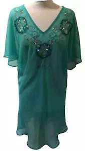 AGENDA Sheer Green Embellished Blouse, Over Shirt, U.K. 22 FREE P&P - Picture 1 of 5
