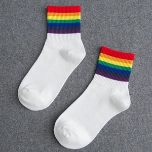 LGBT Striped Fashion Korean Streetwear Women Rainbow Socks D5 - Picture 1 of 17