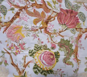5 Yard Indian Floral Print Cotton Hand Block Beige Dressmaking Fabric - Picture 1 of 5