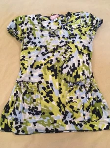 Koi Scrub Top Navy Blue Green Print Xs Womens Lightweight Summer - Picture 1 of 5