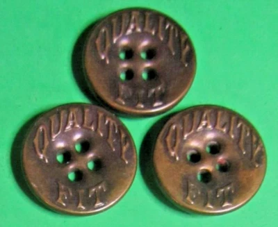 (3) VINTAGE 5/8" VERBAL QUALITY FIT GOLD TONE METAL PLASTIC 4-HOLE BUTTONS-T432 - Image 1 of 2