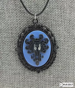 Haunted Mansion Creepy Wallpaper Necklace, Victorian Cameo with Glowing Eyes - Picture 1 of 9