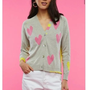 Cárdigan ligero ZACKET & PLOVER Corazones Bloque de color Algodón Cachemira MEDIANO - Imagen 1 de 8