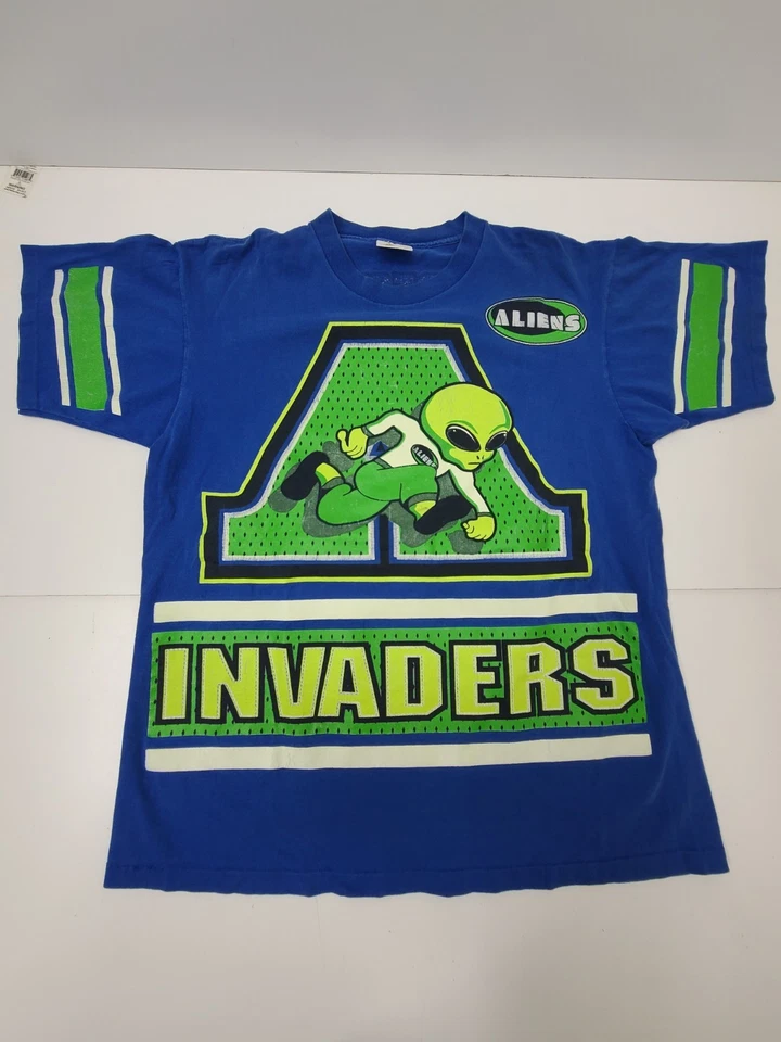 Alien Invaders Shirt Men XL Extra Terrestrial Jersey Style Tee Single Stitch AOP Foto 1 de 4
