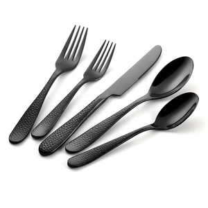 20-teiliges gehämmertes schwarzes Silberbesteck Set für 4 strapazierfähige Edelstahl Flachw... - Bild 1 von 7