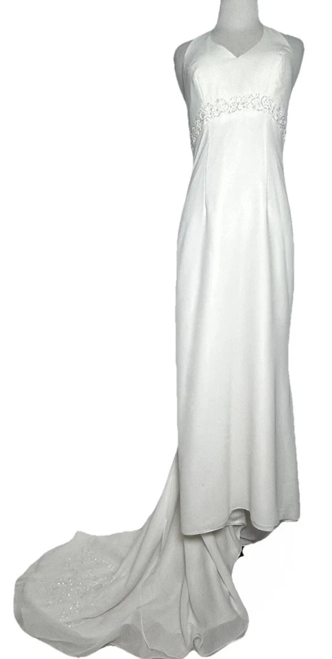 Vestido de Novia Mori Lee 6 Halter Cuello Cintura Imperio Marfil Simple Elegante Tren Foto 1 de 4