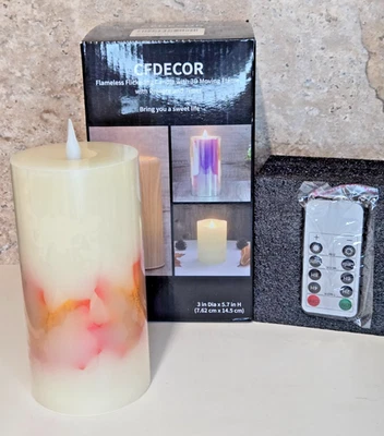 Flickering Flameless Pillar Candle with Remote and Timer Leaf 3D Moving Flame - Image 1 of 4